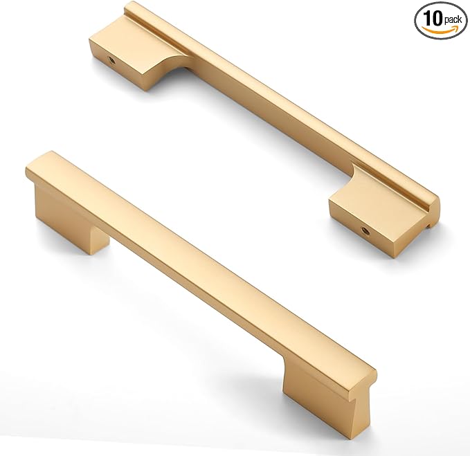 Asidrama 10 Pack 5 Inch(128mm) Brushed Gold Kitchen Cabinet Handles, Cabinet Pulls Gold Kitchen Cabinet Hardware for Cupboard Drawer Handles Dresser Pulls