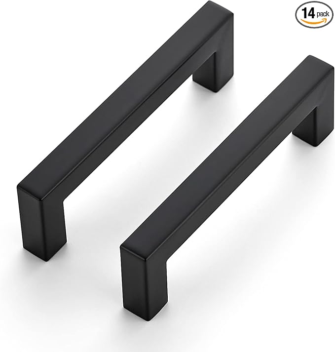 Ravinte 14 Pack 4 Inch Square Cabinet Handles Matte Black Drawer Pulls Kitchen Cabinet Hardware Cupboard Handles