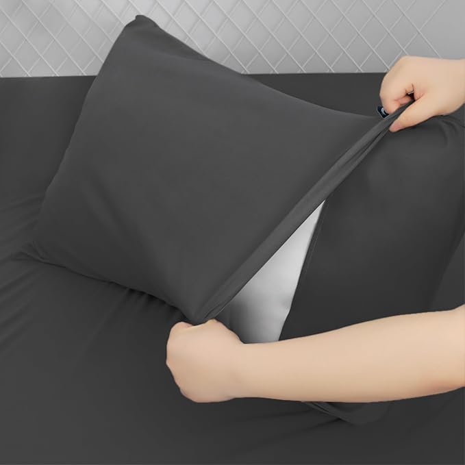 Moonsea Full Sheet Set for Extra Deep Pocket Air Mattress - Full Size Sheet Sets - Sheets with Pocket on Side - Easily Fits Extra Deep 16 in to 24 in Pillow Top Air Mattress (Black)