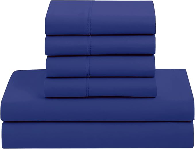 Sweet Home Collection 7 Piece Comforter Set Bag Solid Color All Season Soft Down Alternative Blanket & Luxurious Microfiber Bed Sheets, Royal Blue, King