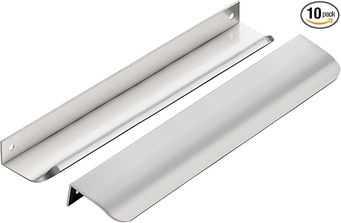 Ravinte Hardware 10 Pack Silver Cabinet Handles, 7.8 Inch (200mm) Finger Edge Pulls, 6-1/4 Inch Hole Center, Finger Pulls for Cabinets