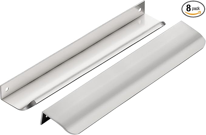 Ravinte Hardware 8 Pack Silver Cabinet Handles, 7.8 Inch (200mm) Finger Edge Pulls, 6-1/4 Inch Hole Center, Finger Pulls for Cabinets