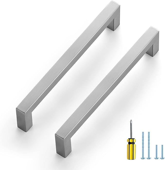 Ravinte 10 Pack Brushed Nickel Kitchen Cabinet Handles 6-1/4 Inch Cabinet Pulls Square Kitchen Hardware for Cabinet Drawer Pulls Drawer Handles Come with Screwdriver