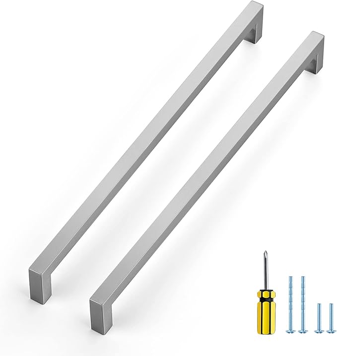 Ravinte 3 Pack Brushed Nickel Kitchen Cabinet Handles 12-3/5 Inch Cabinet Pulls Square Kitchen Hardware for Cabinet Drawer Pulls Drawer Handles Come with Screwdriver