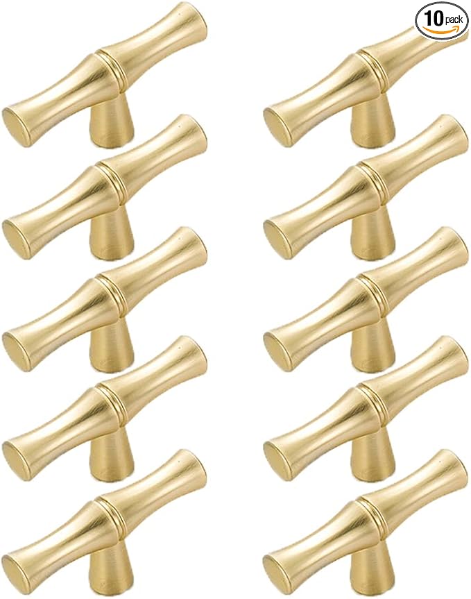 10pcs Cabinet Knobs Single Hole,Bamboo Shape Kitchen Cupboard Dresser Closet Drawer Door Handles Pulls Gold