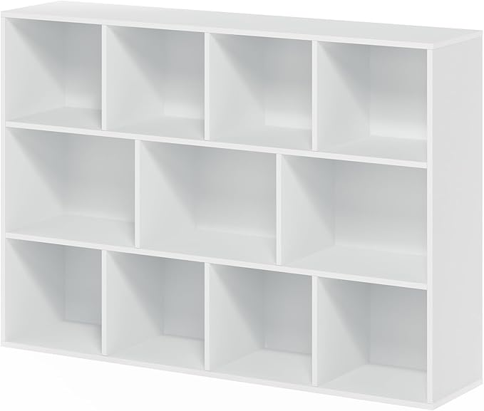 Furinno LUDER Book Shelf, 11-Cube Bookshelf, Reversible Bookcase, 9.4" x 29.1" x 41.7", for Living Room, Bedroom, Home Office, White