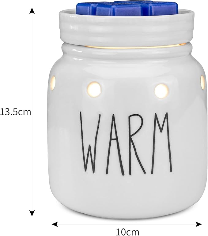 STAR MOON Rae Dunn Wax Warmer Wax Melt Warmer for Rae Dunn Inspired Decor Mason Jar Wax Warmer with Removable Dish, One More Bulb, Home Fragrance Home Decor, Glossy White (Warm)