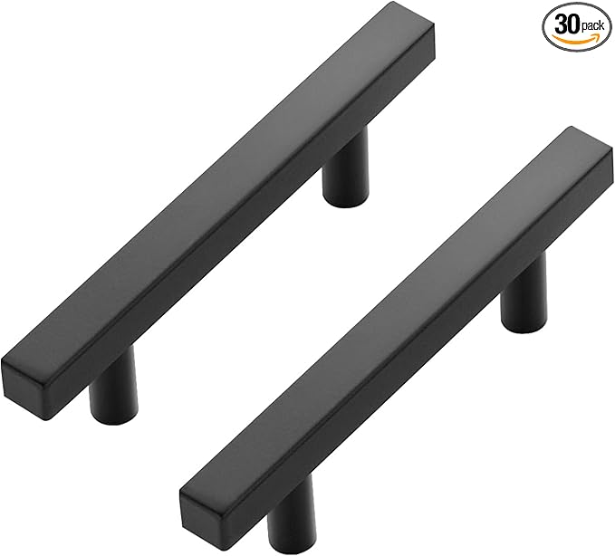 Ravinte 30 Pack Black Cabinet Handles 3 Inch Square Cabinet Pulls Matte Black Square Hardware for Kitchen Cabinets - 5 Inch Total Length