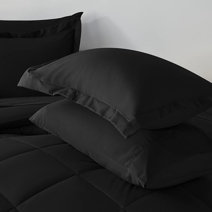 CozyLux California King Comforter Set Black - Cal King Bed in a Bag 7 Pieces, Luxury Soft Bed Set for All Seasons, Bedding Set with Down Alternative Comforter, Sheets, Pillowcases & Shams
