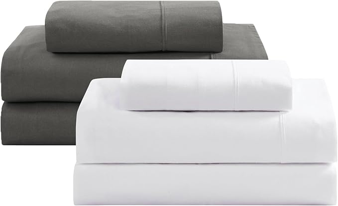 LANE LINEN 100% Organic Cotton Twin Sheets Set, 3PC Twin Bed Sheets, Cotton Sheets Twin Size Bed Set, Dorm Room Essentials with 15" Deep Pocket Fitted Sheet - Charcoal & White Twin Sheets (2 Pack)