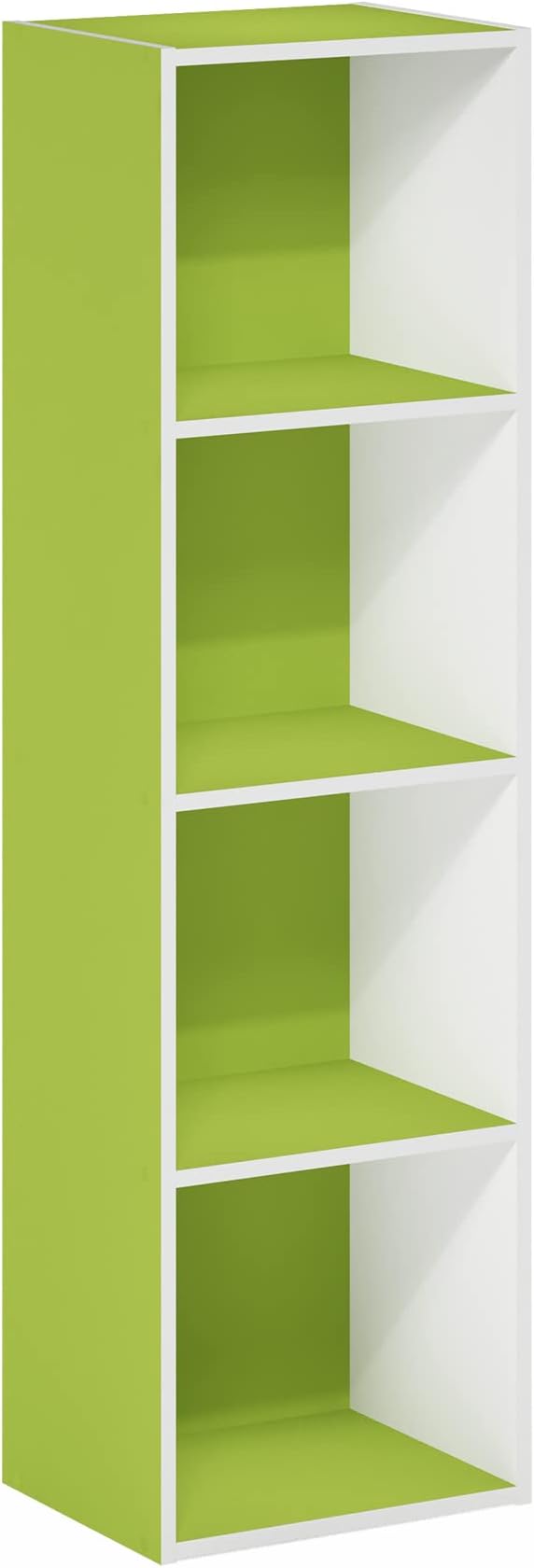 Furinno PASIR Book Shelf, 4-Tier Modern Bookshelf, Open Shelves Bookcase 9" x 12" x 42", for Living Room, Bedroom, Home Office, Green/White
