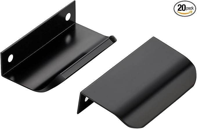 Ravinte Hardware 20 Pack Black Cabinet Handles, 3 Inch (76mm) Finger Edge Pulls, 2 Inch Hole Center, Finger Pulls for Cabinets