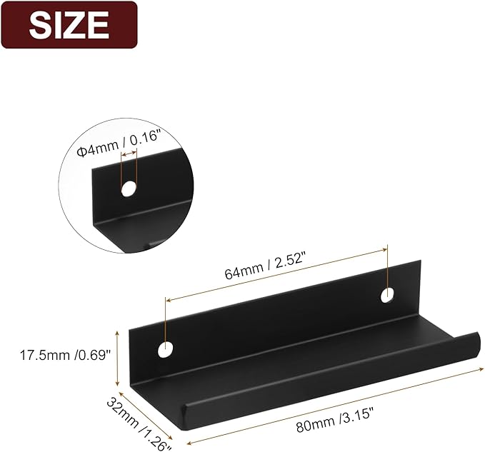 uxcell Cabinet Finger Edge Pull, 3pcs 80mm / 3.15" Aluminum Alloy Back Mount Hidden Cabinet Pulls Concealed Handle for Home Kitchen Drawer Cabinet, Black