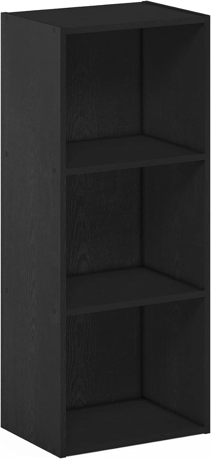 Furinno LUDER Book Shelf, 3-Cube Bookshelf, Bookcase, 9.3" x 12" x 31.5", for Living Room, Bedroom, Home Office, Blackwood