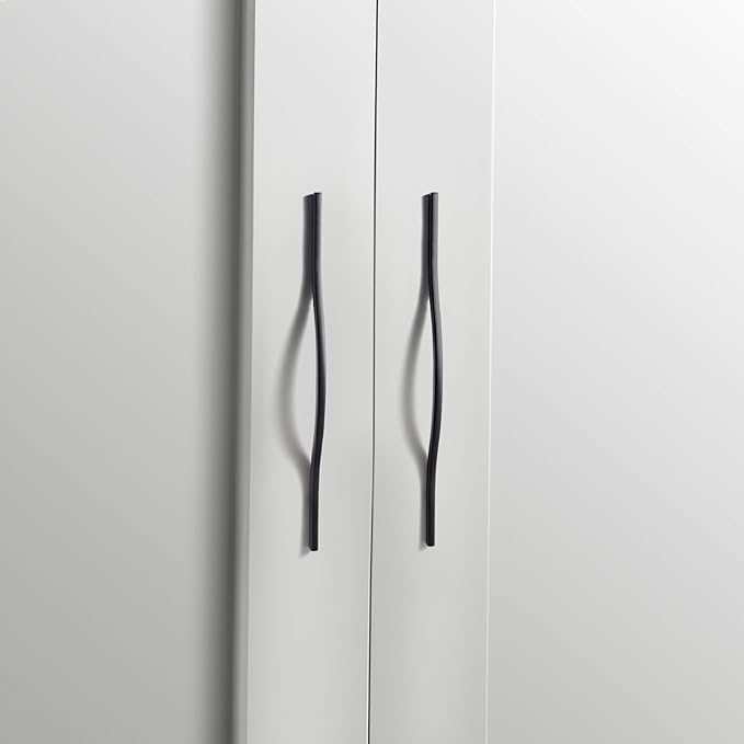 Goo-Ki Modern Handle,Minimalist Cabinet Pull,Matt Black Drawer Handle Wardrobe Cabinet Door Handle, 11.3''/12.6'' Double Hole Centers,6 Packed