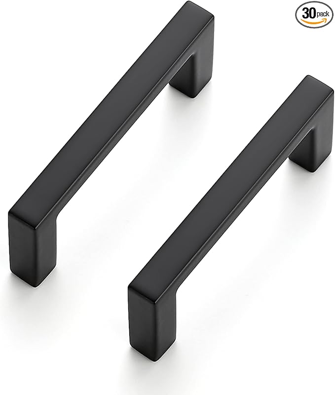 Ravinte 30 Pack Matte Black Cabinet Pulls, 2-1/2 Inch (64mm) Hole Center Slim Kitchen Handles, Square Drawer Pulls for Cabinets & Cupboards, Hardware