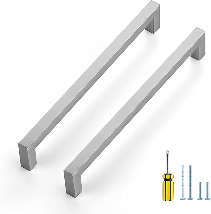 Ravinte 25 Pack Brushed Nickel Kitchen Cabinet Handles 8-4/5 Inch Cabinet Pulls Square Kitchen Hardware for Cabinet Drawer Pulls Drawer Handles Come with Screwdriver