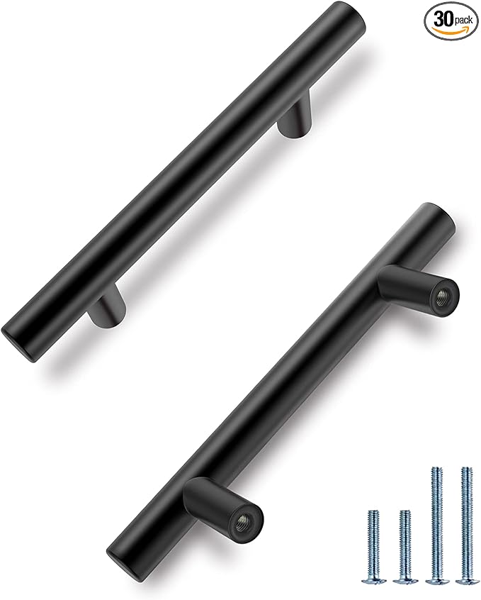 HBL' 30 Pack | 3-3/4 Inch Center to Center Matte Black Cabinet Pulls Kitchen Cabinet Handles,Made of Stainless Steel,Ideal for Cabinet,Drawer,Cupboard and Wardrobe.