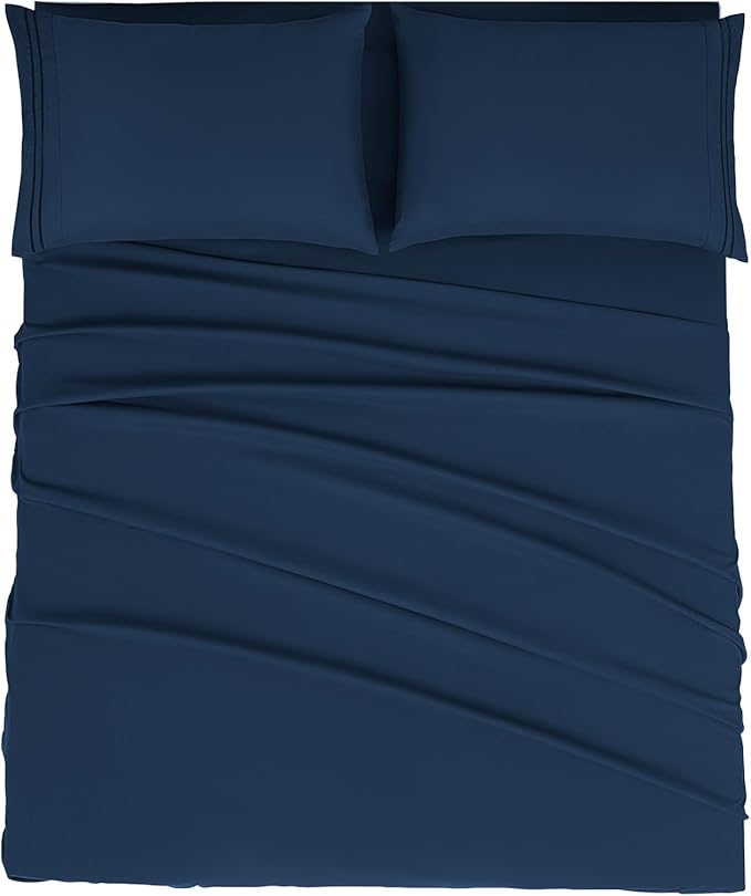 Mejoroom Queen Size Sheet Set - Hotel Luxury 1800 Bedding Sheets & Pillowcases - Deep Pocket Fitted Sheet, Soft, Breathable, Wrinkle & Fade Resistant - 4 Piece (Queen, Navy)