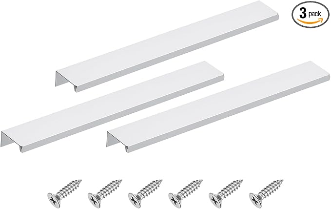 uxcell Cabinet Finger Edge Pull, 3pcs 250mm / 9.84" Aluminum Alloy Back Mount Hidden Cabinet Pulls Concealed Handle for Home Kitchen Drawer Cabinet, Silver