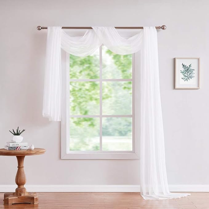 Warm Home Designs 30 Feet Long Sheer White Window Scarf. These XXL Length Valance Scarves 54 X 360 Inches in Size. Great as Bed Canopy or Wedding Arch Draping Fabric. AM White 360"