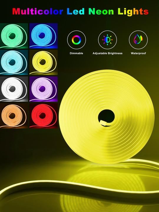 132ft RGB LED Neon Rope Lights with App, Remote Control, IP65 Waterproof Neon Light Strip Outdoor Indoor, DIY Design Flexible Led Strip Lights for Bedroom Essentials, Gaming Accessories