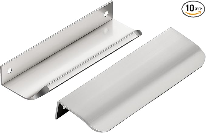 Ravinte Hardware 10 Pack Silver Cabinet Handles, 5 Inch (128mm) Finger Edge Pulls, 4 Inch Hole Center, Finger Pulls for Cabinets