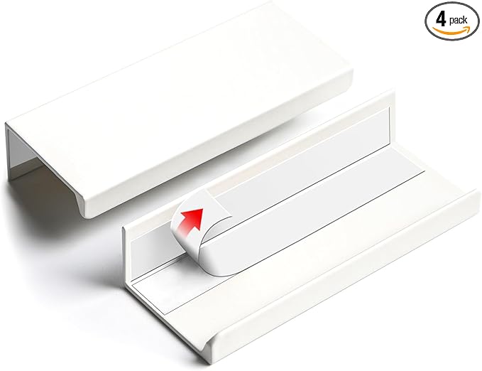 5 Pack 3 inch self Adhesive Cabinet pulls Adhesive Cabinet Handles Finger pulls Drawer pulls Warm White Stick on Handles Finger pulls for cabinets Concealed Edge Seam Flat Pull