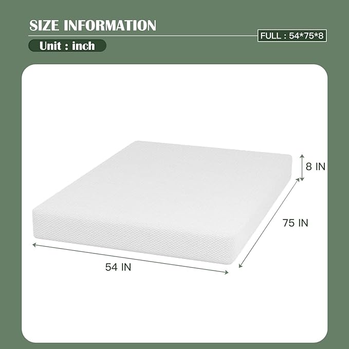 PayLessHere Gel Memory Foam Mattress 8 inch Mattress, CertiPUR-US Certified,Breathable Bed Mattress for Cooler Sleep Supportive & Pressure Relief,Removable Soft Cover,Mattress in Box, White Full