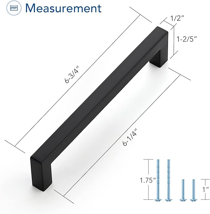Ravinte 1 Pack Black Cabinet Pulls 6-1/4 Inch Square Kitchen Cabinet Handles Matte Black Kitchen Hardware for Drawer Pulls Drawer Handles Come with Screwdriver