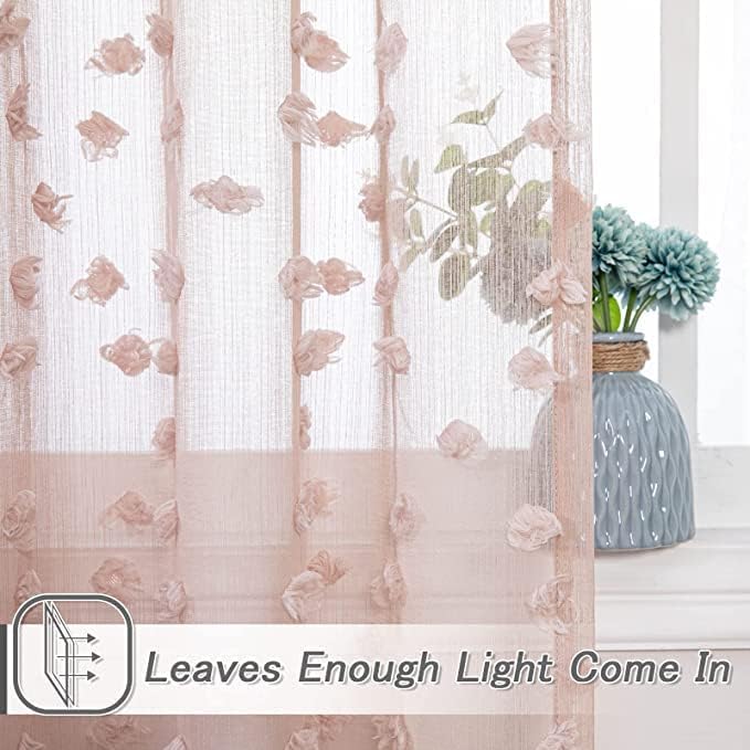 MYSKY HOME Pom Pom Pink Sheer Curtains for Bedroom Girls Room Dusty Rose Curtains 72 Inches Long for Nursery Kids Light Filtering Boho Window Drapes, Rod Pocket, 52" Wide, 2 Panels