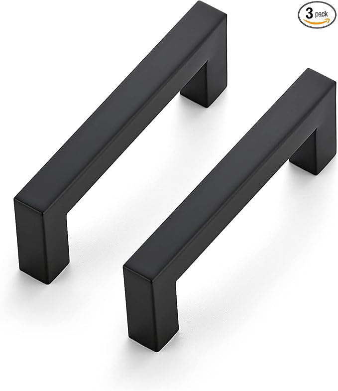 Ravinte 3 Pack 3-1/2 Inch Kitchen Square Cabinet Handles Matte Black Cabinet Pulls Black Drawer Pulls Kitchen Cabinet Hardware Kitchen Handles