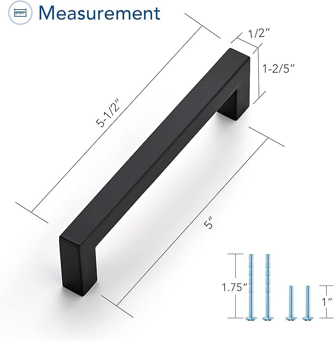 Ravinte 10 Pack Black Cabinet Pulls 5 Inch Square Kitchen Cabinet Handles Matte Black Kitchen Hardware for Drawer Pulls Drawer Handles Come with Screwdriver