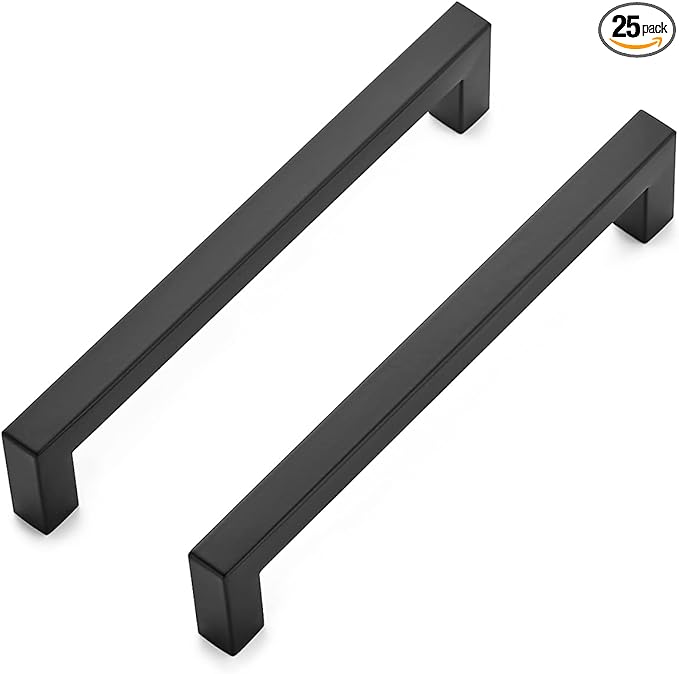 Ravinte 25 Pack 6-1/4 Inch Square Cabinet Handles - Matte Black Stainless Steel Drawer Pulls for Kitchen Hardware