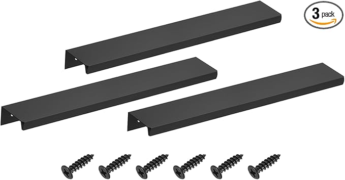 uxcell Cabinet Finger Edge Pull, 3pcs 200mm / 7.87" Aluminum Alloy Back Mount Hidden Cabinet Pulls Concealed Handle for Home Kitchen Drawer Cabinet, Black