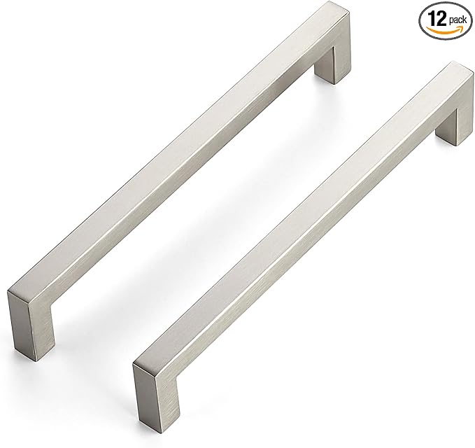 JOY DECOR 12 Pack Cabinet Handles, Brushed Nickel Cabinet Pulls, 7-1/2 Inch Kitchen Closet Handles Square Drawer Pulls Stainless Steel Drawer Hardware, 192mm Hole Centers