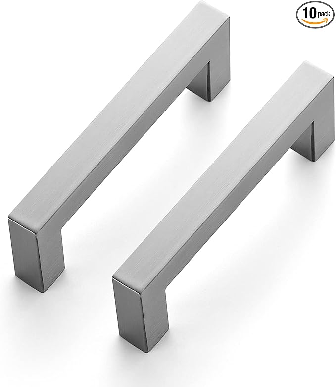 Ravinte 10 Pack 3-1/2 Inch Kitchen Square Cabinet Handles Satin Nickel Pulls Brushed Nickel Kitchen Cabinet Hardware Handles for Cupboard Drawer Pulls