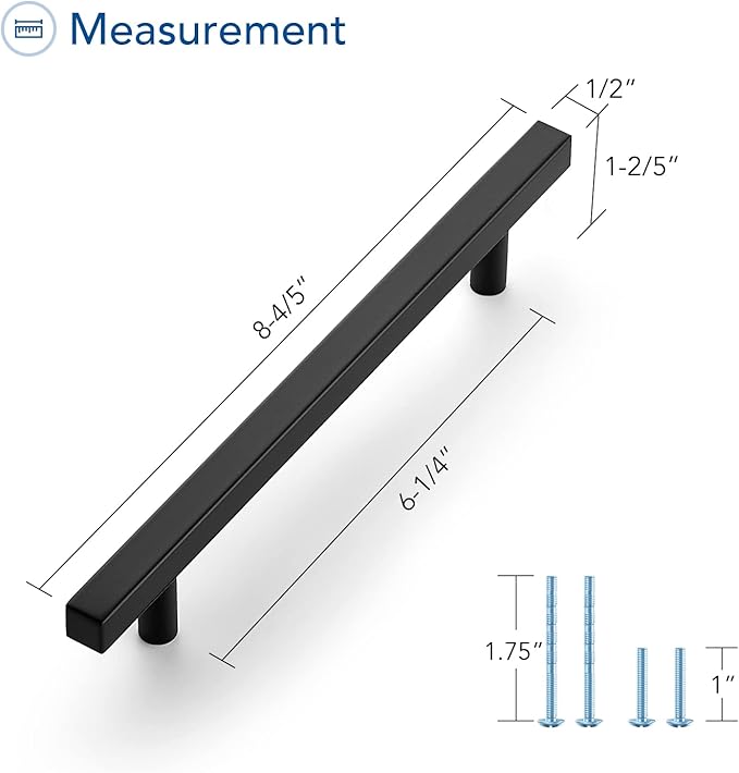 Ravinte Black Cabinet Handles 20 Pack 6-3/10 inch Matte Black Square Cabinet Pulls Kitchen Hardware 8-4/5 inch Overall Length Kitchen Drawer Pulls