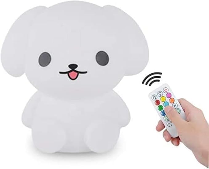 Night Light, Bedside Lamp for Kids, Baby Nursery Lamp for Breastfeeding Safe, Break Resistant, Eye Caring, Adjustable Brightness & Color, Timing Function, Remote Control + Touch Control - Dog