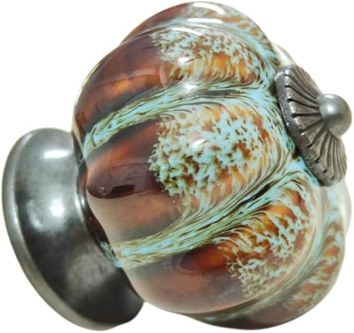 10 Pack Vintage Ceramic Pumpkin Cabinet Knobs, Kitchen Cabinet Drawers Dresser Cupboard Pull Handles Door Pulls with 5 Kinds of Screws (Leopard Print -Blue)