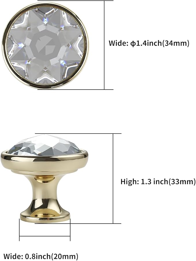 Asidrama 10 Pack Gold Kitchen Cabinet Knobs - Clear Crystal Dresser Knobs for Drawers