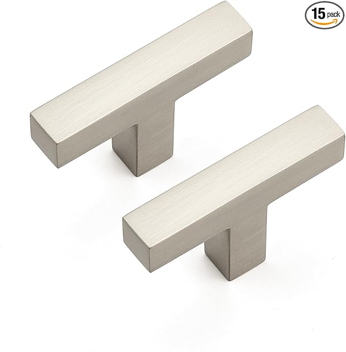 Ravinte 15 Pack Solid Single Hole Slim Square Bar Dresser Drawer Handles Kitchen Cabinet Handles Brushed Nickel Drawer Pulls Kitchen Cabinet Hardware Pulls