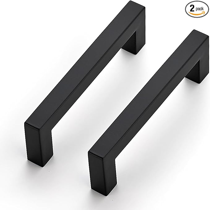 JOY DECOR Cabinet Handles, Black Cabinet Pulls, 2 Pack Kitchen Closet Handles 3-3/4 Inch, Square Drawer Pulls Stainless Steel Drawer Hardware, 96mm Hole Centers