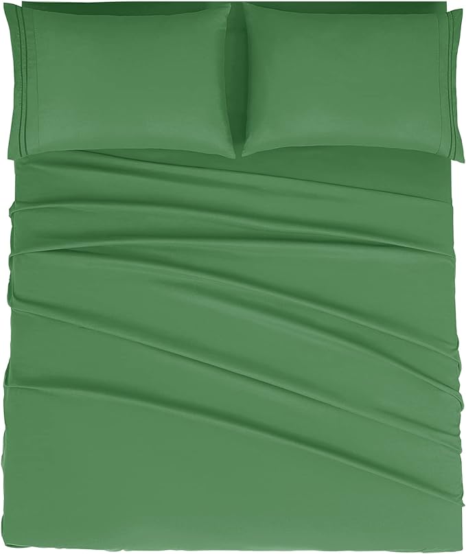 Mejoroom Queen Size Sheet Set - Hotel Luxury 1800 Bedding Sheets & Pillowcases - Deep Pocket Fitted Sheet, Soft, Breathable, Wrinkle & Fade Resistant - 4 Piece (Queen, Calla Green)