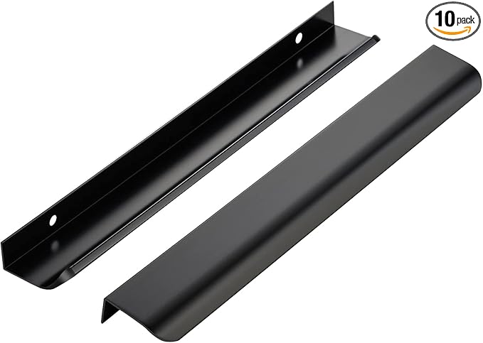 Ravinte Hardware 10 Pack Black Cabinet Handles, 11.8 Inch (300mm) Finger Edge Pulls, 8.8 Inch Hole Center, Finger Pulls for Cabinets