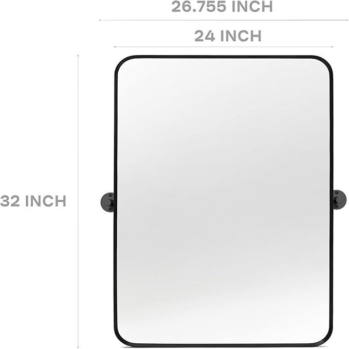 24" x 32" Pivot Rectangle Bathroom Mirror Tilting Beveled Black Metal Framed Vanity Mirrors for Wall, Tempered Glass