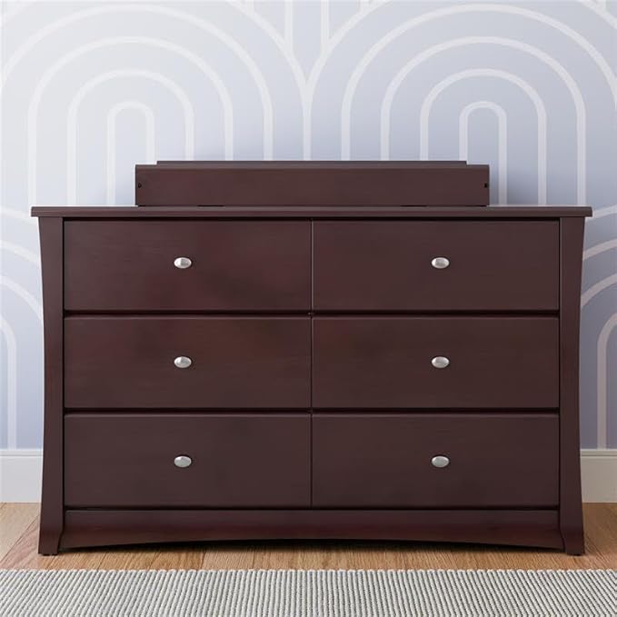 Storkcraft Crescent 6-Drawer Dresser (Espresso) – GREENGUARD Gold Certified, Brown Dresser for Bedroom, Kids & Nursery Storage Chest, Safety Interlocking Drawers, Pre-Installed Tracks, Kids Chest