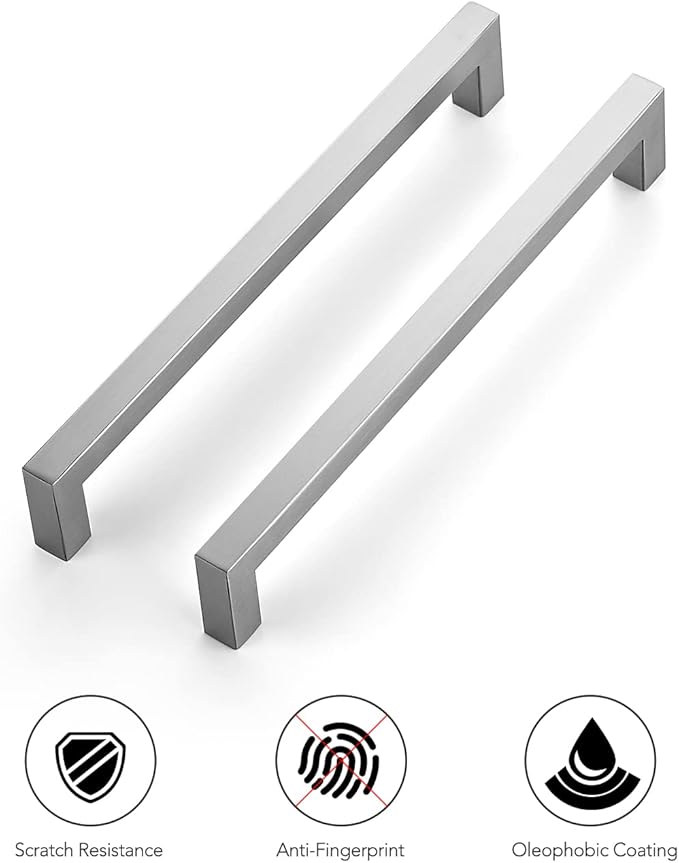 Ravinte 10 Pack 8 Inch Kitchen Square Cabinet Handles Satin Nickel Pulls Brushed Nickel Kitchen Cabinet Hardware Handles for Cupboard Drawer Pulls