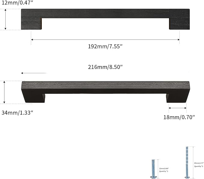 Black Square 7-1/2in 4 pcs Wooden Drawer Pulls Handle pulls for cabinets Kitchen Cabinet Drawer pulls Cabinet Door Pull