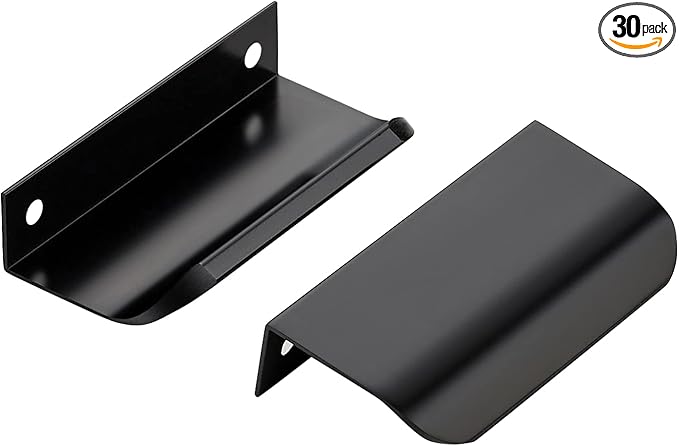 Ravinte Hardware 30 Pack Black Cabinet Handles, 3.15 Inch (80mm) Finger Edge Pulls, 2-1/2 Inch Hole Center, Finger Pulls for Cabinets